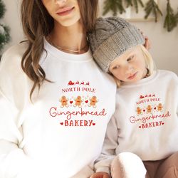 north pole gingerbread bakery christmas jumper  unisex adult kids sizes  matching family sweatshirt  mum daughter xmas s