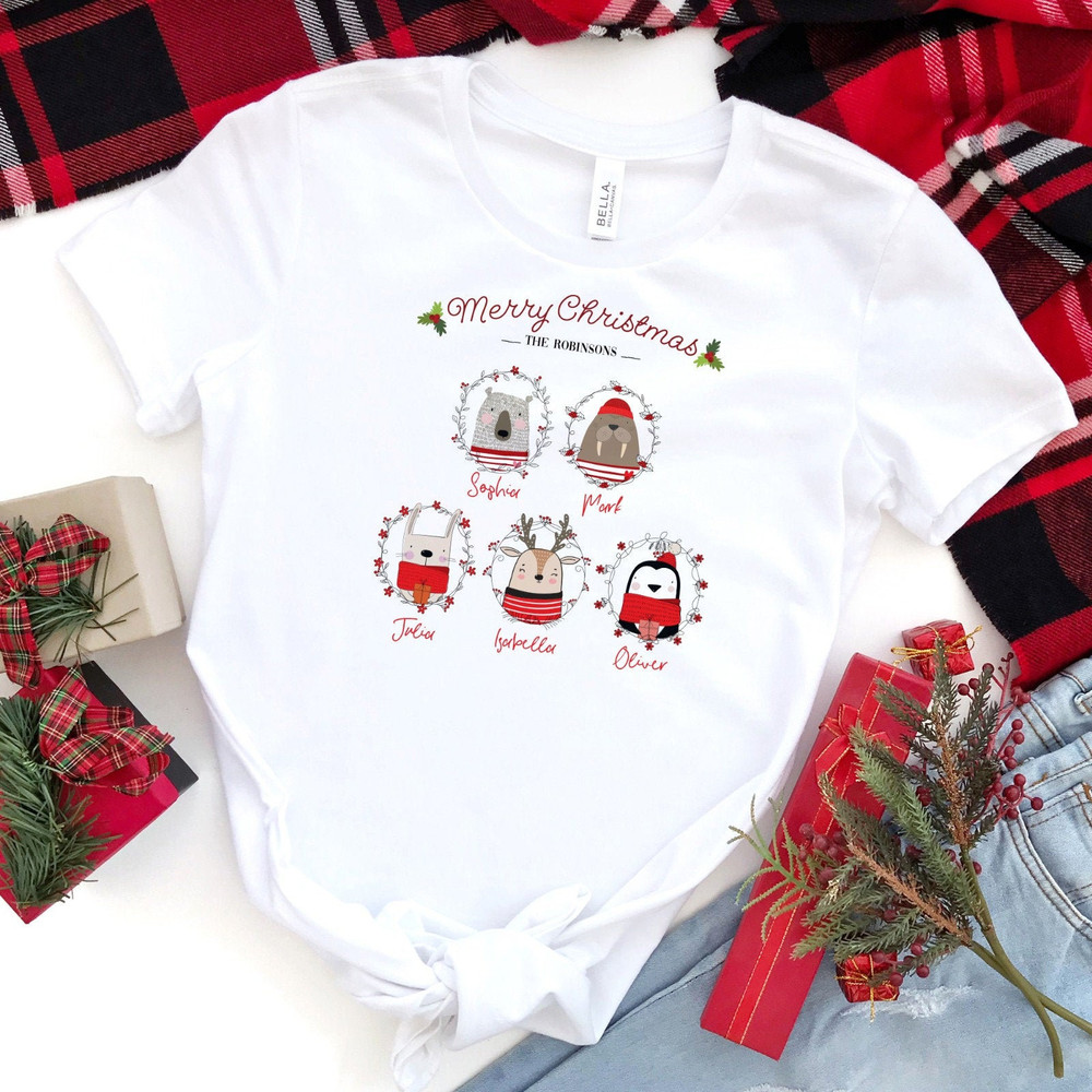 Personalised Cute Animal Family Christmas T- shirts SUITABLE ALL AGES Matching Family Xmas top Bear, Walrus, Penguin, Dear, Rabbit.jpg