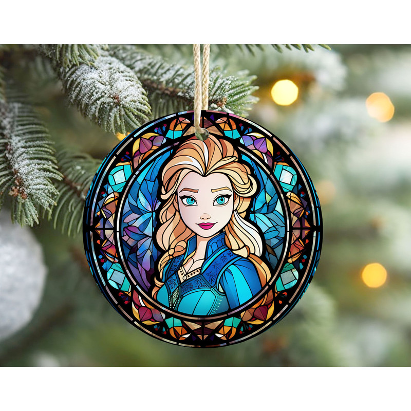 Elsa Stained Glass Ornament Frozen Christmas Ceramic Ornament, Personalized Friendship Gift, Disney Elsa Christmas Decor.jpg