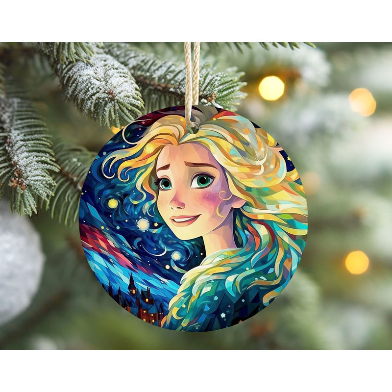 Frozen Christmas Ornament Starry Night Elsa Princess Ceramic Hanging Ornament, Disney Christmas Gift, Princess Keepsake.jpg