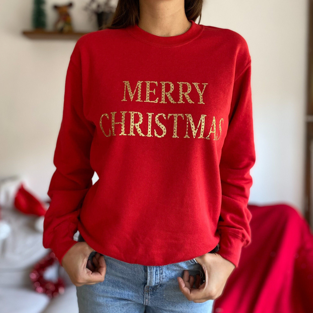 Red Merry Christmas jumper with Gold Letters Unisex Adult & Kids sizes Matching Family Jumpers Christmas Shirt for Women Girl Sweatshirt.jpg