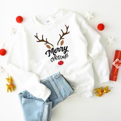 reindeer merry christmas jumper unisex adult kids sizes rudolph matching family sweatshirt xmas shirt women men girl