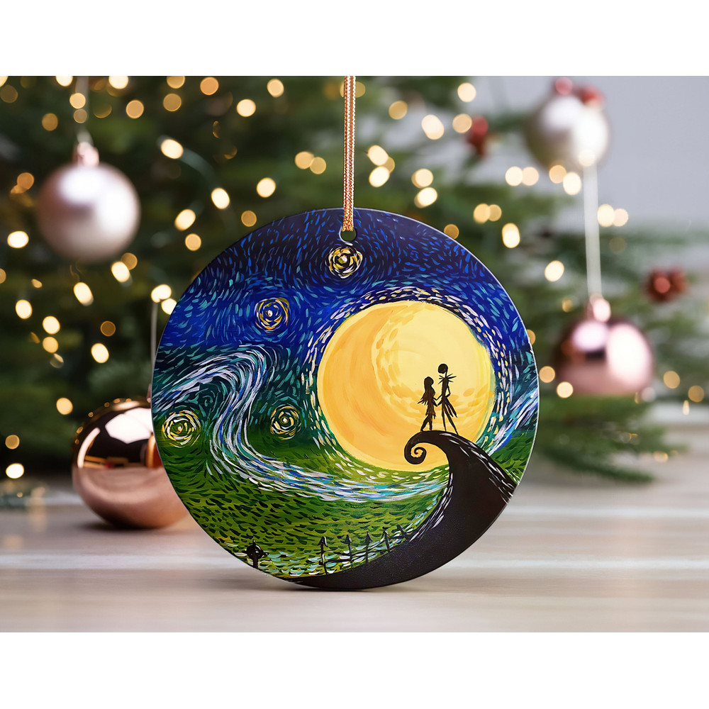 Jack and Sally Couples Ceramic Ornament, Jack Skellington King of Halloween Christmas Decor, Zero Ornaments, Wedding Gift.jpg