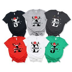 christmas custom name initial shirt, xmas matching pajama, family christmas shirt, personalized christmas couple shirt,c
