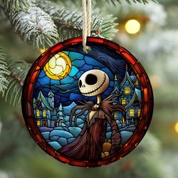 jack skellington ceramic ornament, nightmare before christmas tree decoration, stained glass christmas disney gift