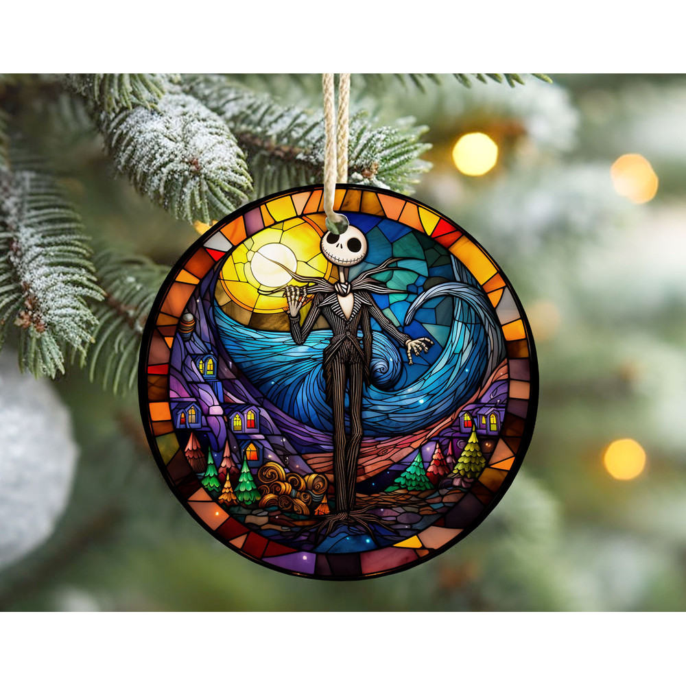 Jack Skellington Stained Glass Ceramic Ornament, The Nightmare Before Christmas Tree Decor, Disney Christmas Ornament.jpg