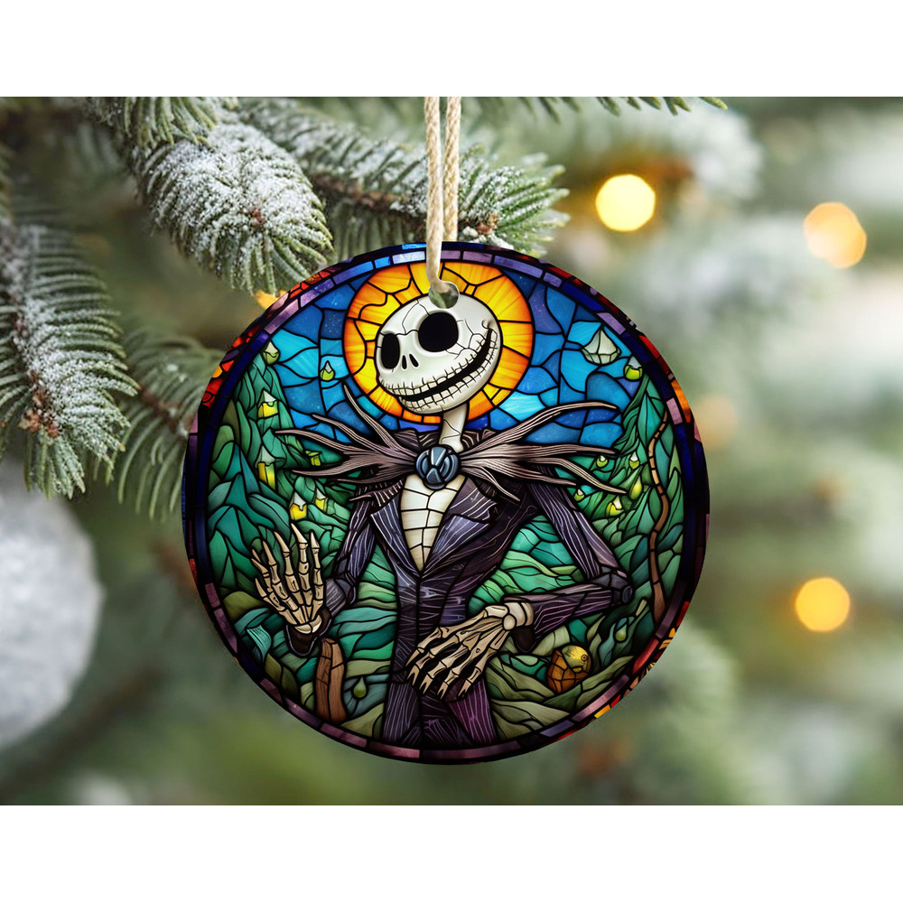 Jack Skellington Stained Glass Ornament, Nightmare Before Christmas Ceramic Ornament, Disney Christmas Keepsake Gift For Kid.jpg