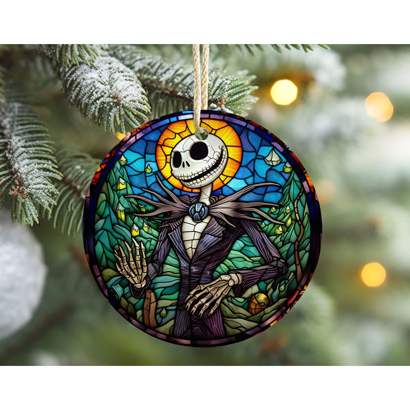 Jack Skellington Stained Glass Ornament, Nightmare Before Christmas Ceramic Ornament, Disney Christmas Keepsake Gift For Kid.jpg