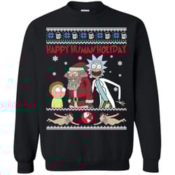 agr rick and morty happy human holiday ugly christmas long sleeve t shirt
