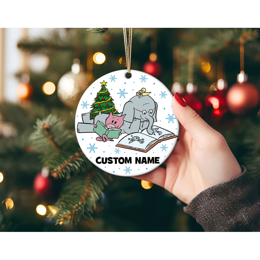 Personalized Elephant Piggie Ornament, Elephant Piggie Pigeon Christmas Keepsake, Kids Book Character Ornament, Custom Reading Ornaments.jpg