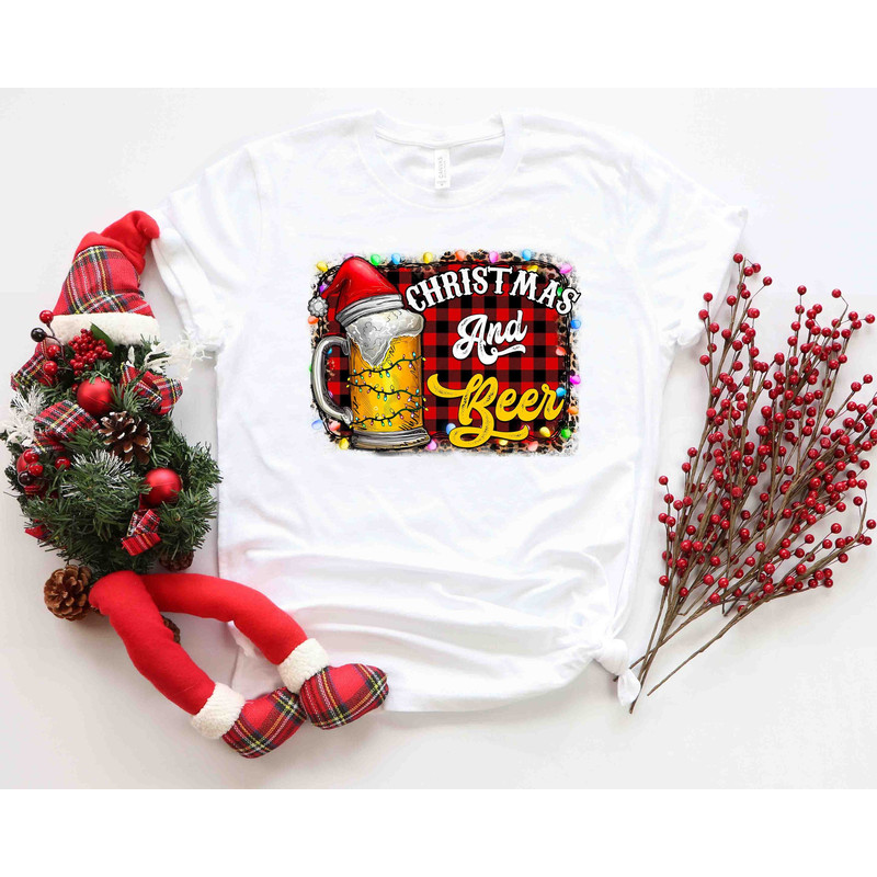 Christmas and Beer Shirt, Funny Christmas Shirt, Humorous Christmas New Year Santa Shirt, Santas Favorite, Naughty Christmas Tee.jpg