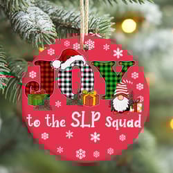 speech pathologist gnome christmas ornament, joy to the slp squad xmas tree decor