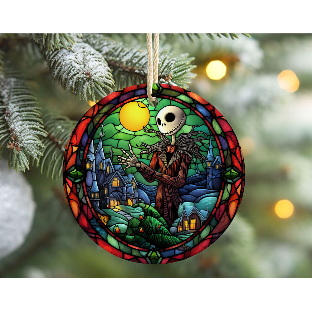 Stained Glass Nightmare Before Christmas Ornament, Skeleton Horror Character Christmas Tree Decor, Jack Skellington Keepsake Gift For Kid.jpg