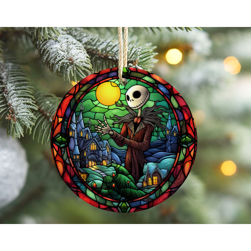 Stained Glass Nightmare Before Christmas Ornament, Skeleton Horror Character Christmas Tree Decor, Jack Skellington Keepsake Gift For Kid.jpg