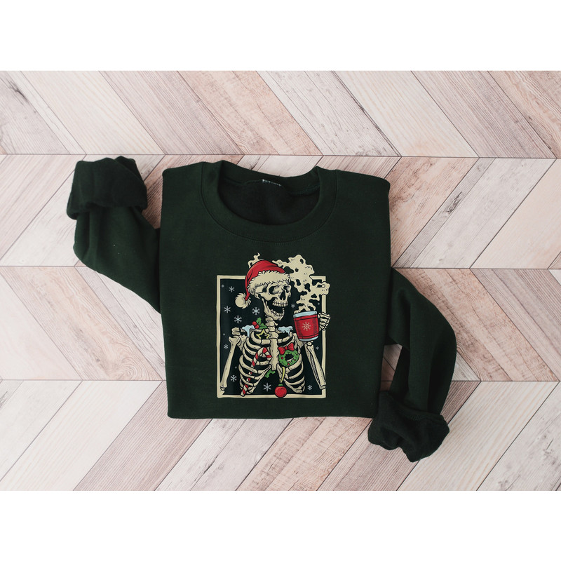 Dead Inside Skeleton Christmas Sweatshirt, Sarcastic Christmas Coffee Shirt Merry Christmas Shirt Coffee Lover Christmas Gift Fall Sweater.jpg