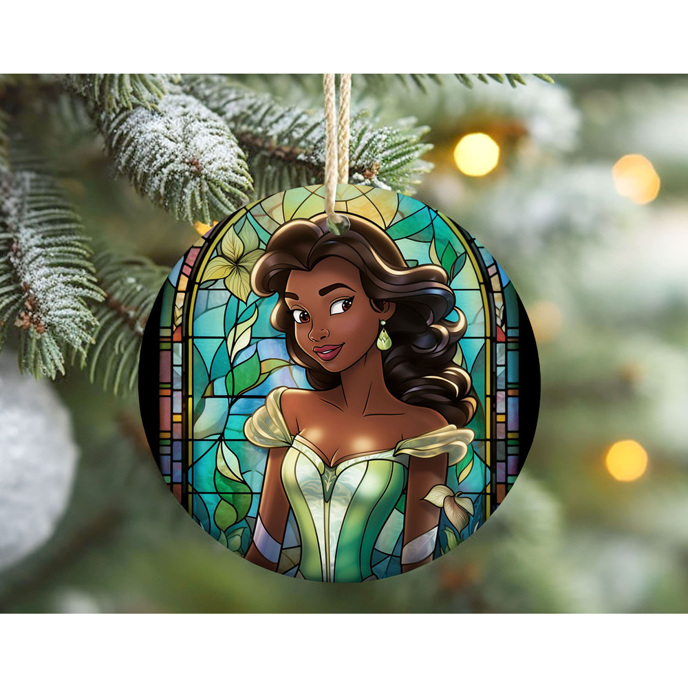 Tiana Princess Ornament, Tiana Stained Glass Ceramic Ornament, Disney Christmas Tree Decor, Christmas Gift.jpg