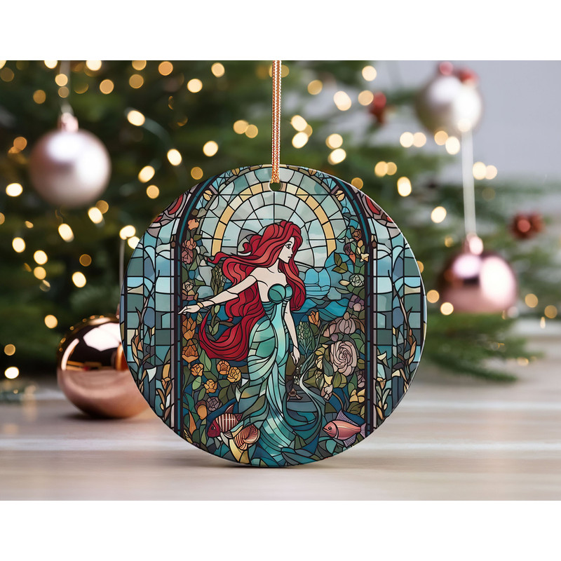 Vintage Little Mermaid Ornament, Stained Glass Ariel Christmas Ornament, Disney Princess Xmas Gift Idea.jpg