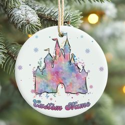 watercolor castle princess disney ornament, custom name christmas ornament