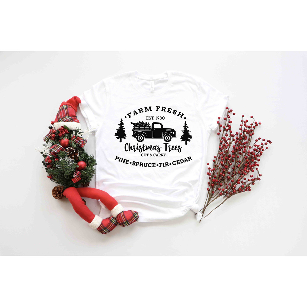Farm Fresh Christmas Trees Truck Shirt, Christmas T-shirt, Christmas Family, Red Truck Shirt, Christmas Gift, Christmas Truck Family Shirts 1.jpg
