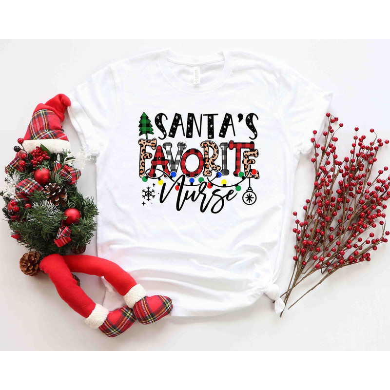 Santa's Favorite Nurse Shirt, Nurse Shirt, Nurse Life Shirt, Cute Santa Tee, Christmas Shirt, Merry Christmas Shirt, Christmas Gift for Her.jpg