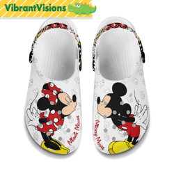mickey minnie kissing full print white disney graphic cartoon clogs