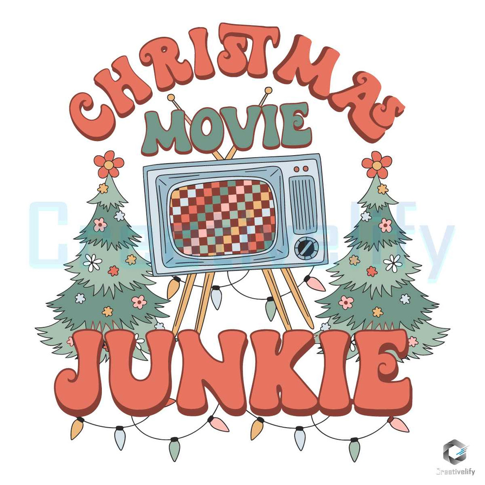 Christmas Movie Junkie SVG Merry Xmas Vintage Graphic File.jpg