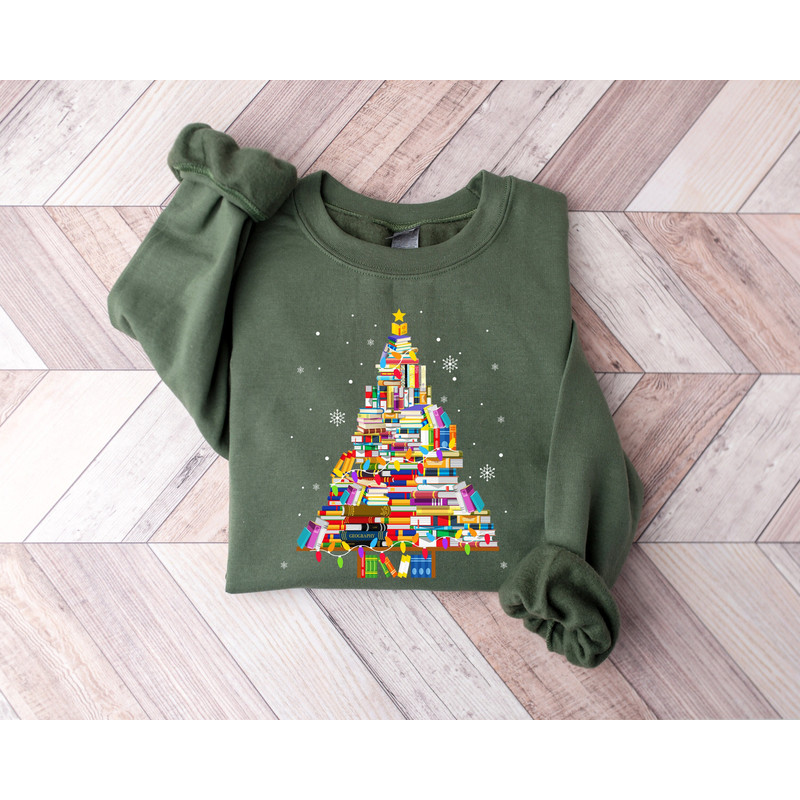 Christmas Book Tree Shirt, Christmas Gift for Book Lovers, Teacher Christmas Shirt, Christmas Bookish Sweatshirt, Christmas Reading Shirt.jpg