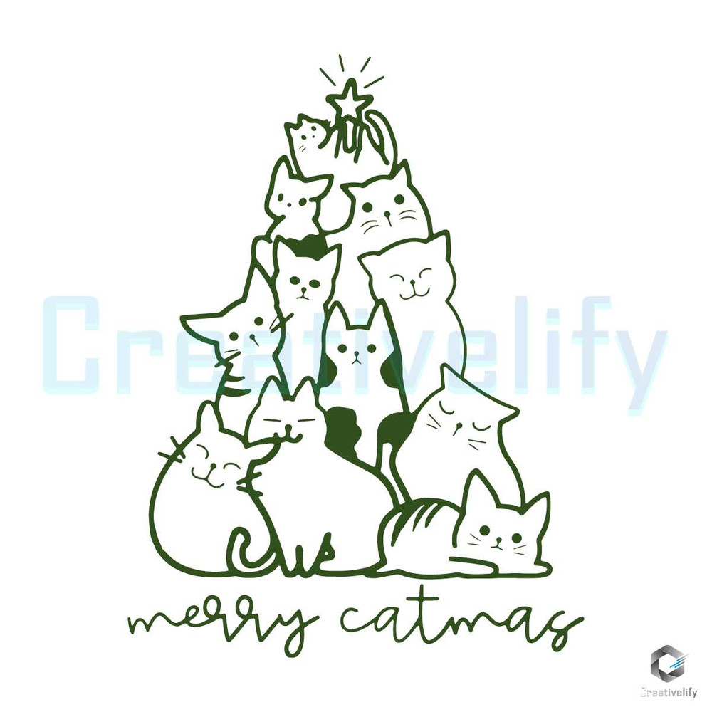 Funny Merry Catmas SVG Cat Christmas Tree File Design.jpg