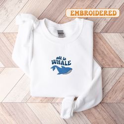 whale sweatshirt embroidered crewneck aesthetic sweatshirt embroidered sweatshirt blue whale whale crewneck trendy em