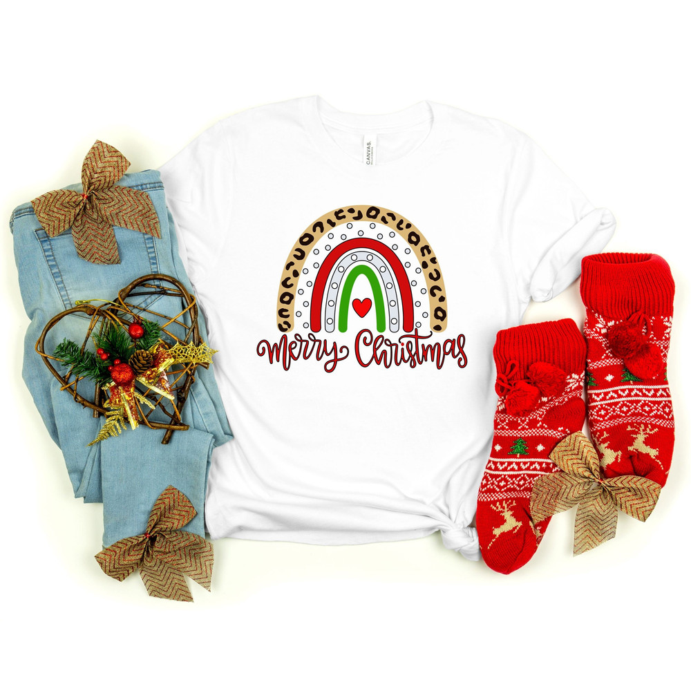 Merry Christmas Rainbow Shirt, Rainbow Shirt, Leopard Shirt, Christmas Family Shirt, Christmas Shirt, Merry Christmas Shirt, Christmas Gift.jpg