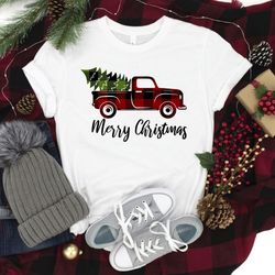merry christmas truck shirt, buffalo plaid shirt, merry christmas shirt, truck shirt, christmas shirt, christmas day gif