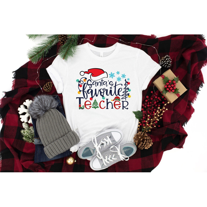 Santa's Favorite Teacher Shirt, Cute Santa Shirt, Teacher Shirt, Christmas Shirt, Teacher Life Shirt, Merry Christmas Shirt, Christmas Gift.jpg