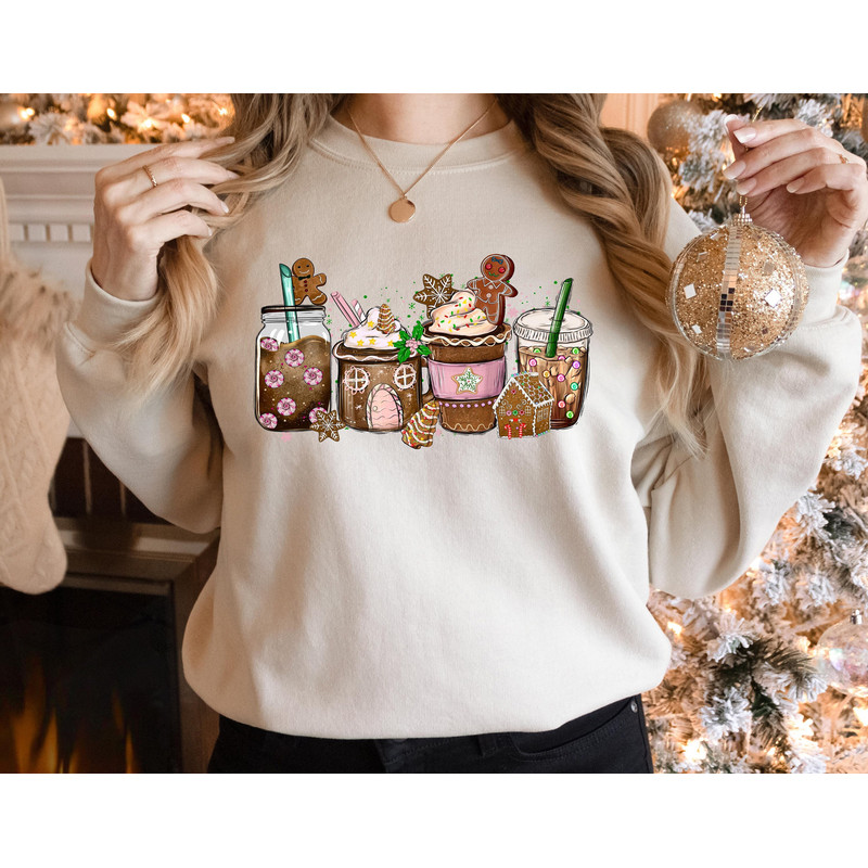 Gingerbread Christmas Coffee Shirt, Christmas coffee Sweatshirt, women Holiday sweater, Xmas Tee, Coffee Lover gift, Latte drink Crewneck 2.jpg