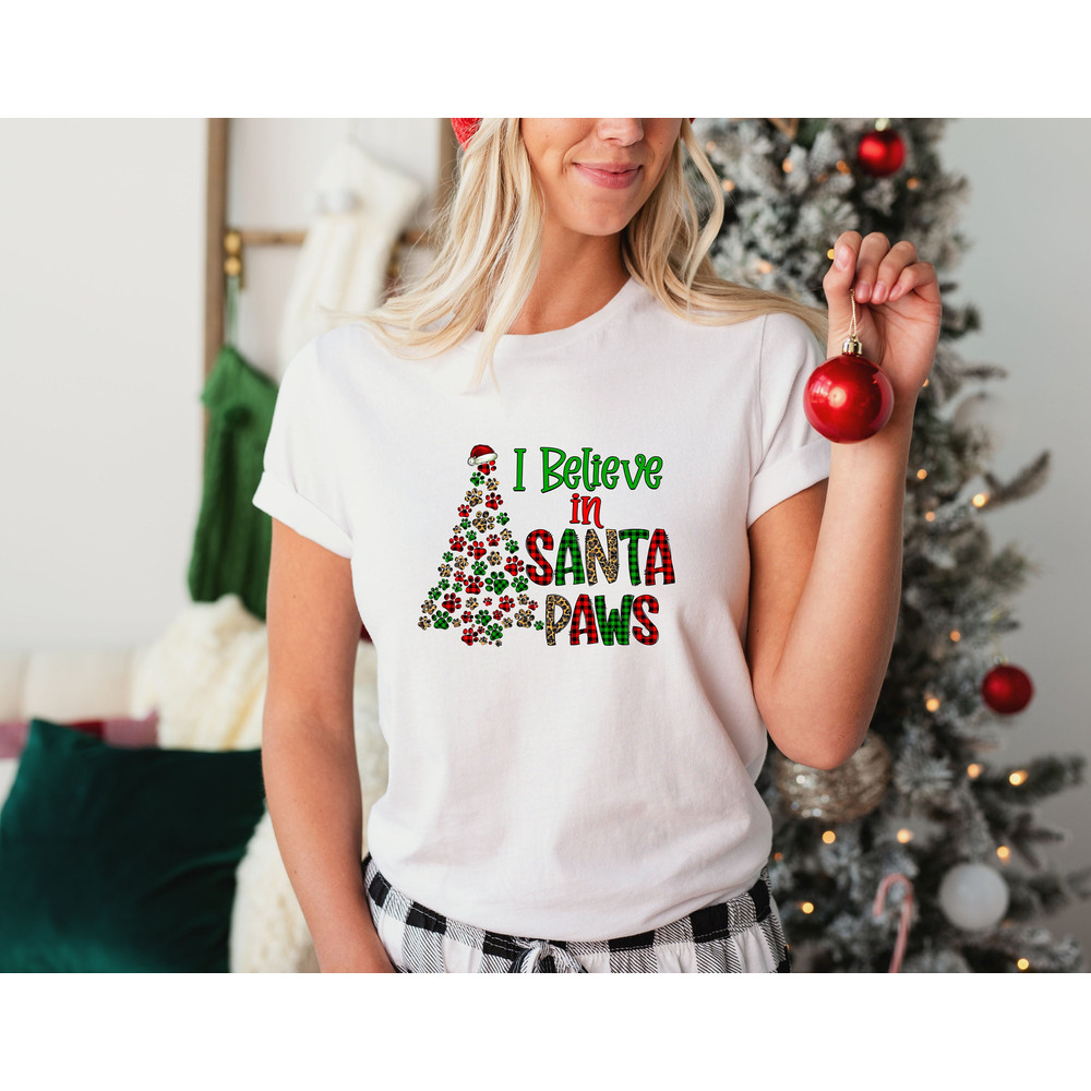 I Believe in Santa Paws, Meowy Christmas Shirt, Christmas Cat Shirt, Merry Christmas, Cat Lover Shirt,Christmas, Christmas Gift For Cat Mom 1.jpg