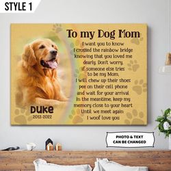 Dog Loss Gift, To My Dog Mom Canvas Pet Loss Gifts // Personalized Pet Memorial Canvas // Cat Loss Gift // Do