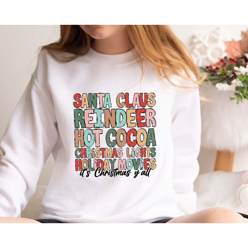 Santa Claus Reindeer Hot Chocolate Sweatshirt, Hot Chocolate Shirt, Christmas Light Shirt, Tis The Season Christmas Sweatshirt, Santa Tee.jpg