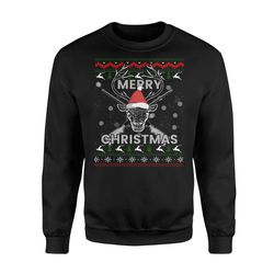 merry christmas hunting ugly christmas sweater xmas gift long sleeve t-shirt &8211 standard fleece sweatshirt