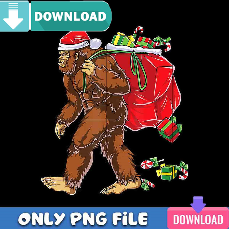 Bigfoot Santa Carrying Xmas Bag PNG Perfect Sublimation Design Download.jpg