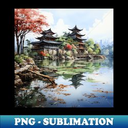 Japanese Landscape Watercolor - Decorative Sublimation PNG File - Transform Your Sublimation Creations