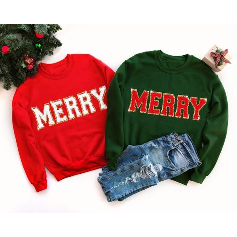 Chenille aPatch Christmas Sweatshirt, Christmas Shirts, Merry Christmas Crewneck, Cute Winter Sweater.jpg