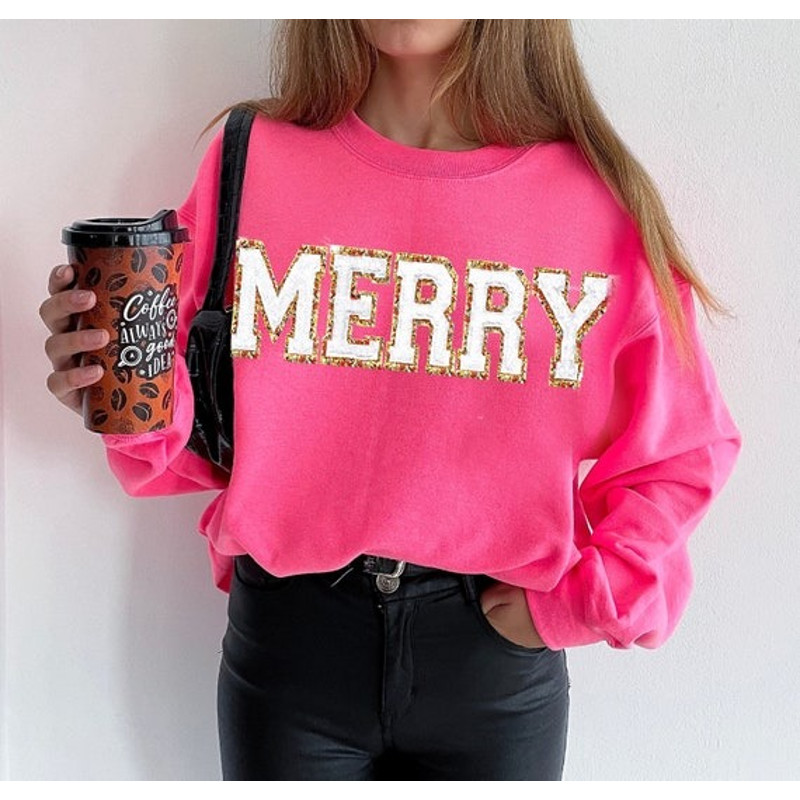 Chenille asPatch Christmas Sweatshirt, Christmas Shirts, Merry Christmas Crewneck, Cute Winter Sweater.jpg