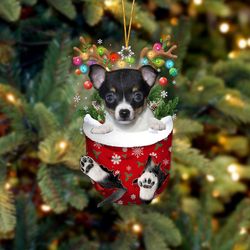 Toy Fox Terrier In Snow Pocket Christmas Ornament - Gifts For Dog Lovers - Flat Acrylic Dog Ornament