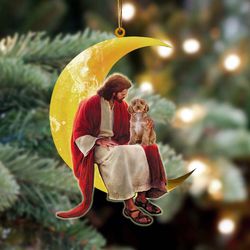 Cute Cockapoo Dog And Jesus Sitting On The Moon Hanging Ornament Christmas Gift