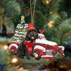 Black Cavapoo-Christmas Car Christmas Acrylic Hanging Ornament - Gifts For Dog Lovers