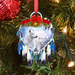 The Mountain Wolf In Dream Catcher Christmas Ornament White Wolf Ornament Gift