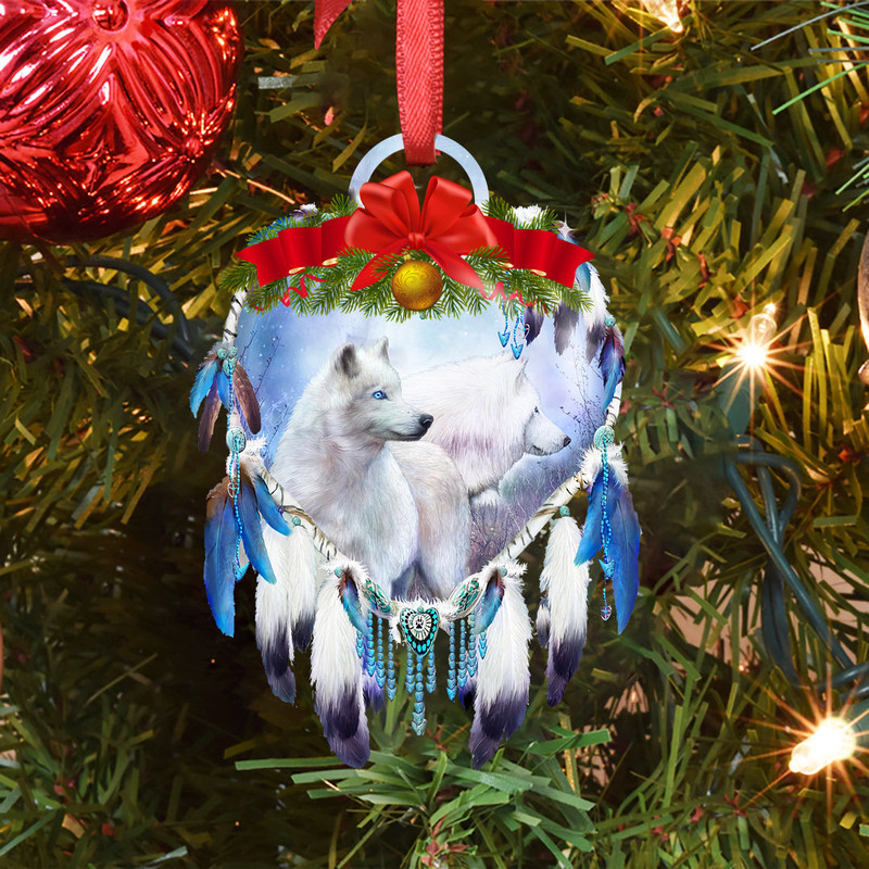 The Mountain Wolf In Dream Catcher Christmas Ornament White Wolf Ornament Gift.jpeg