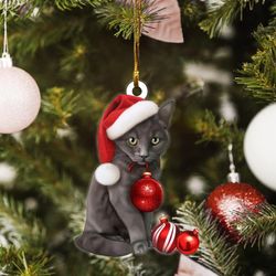 Grey Cat Acrylic Christmas Ornament - Mean Gift For Cat Lover