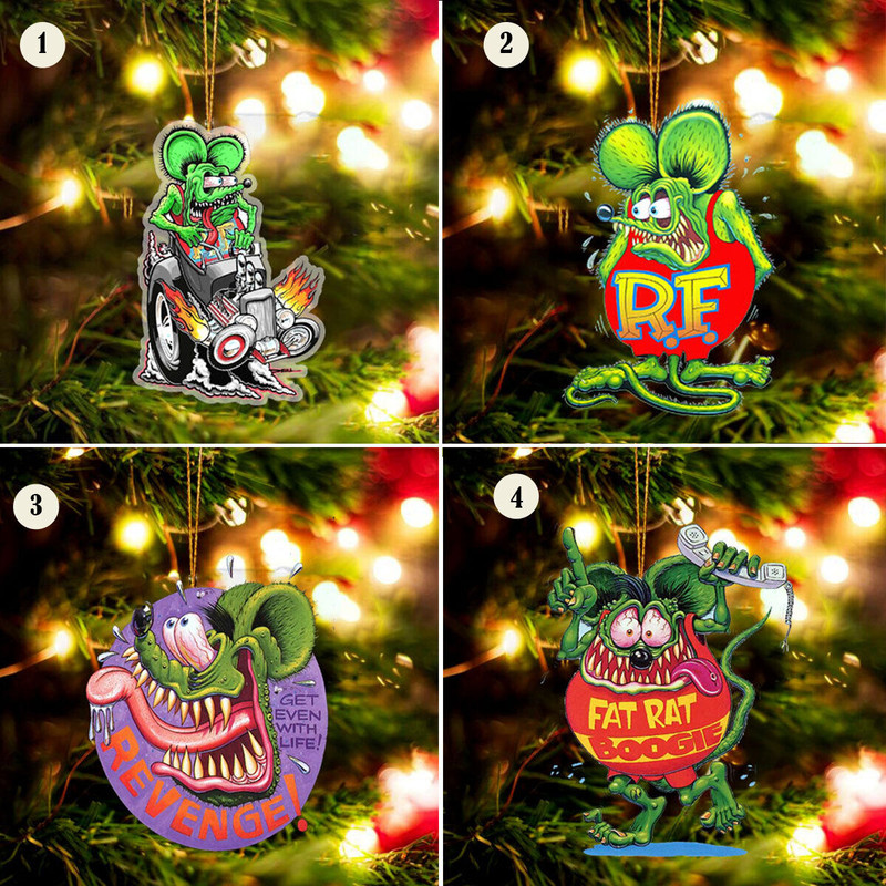 Funny Fat Rat Riding Hot Rod Christmas Ornament Hanging Decor Rat Fink Revenge.jpg