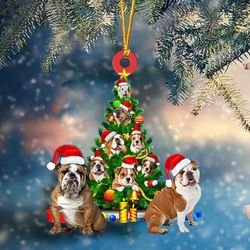 English Bulldog Christmas Tree Acrylic Ornament Hanging Decoration