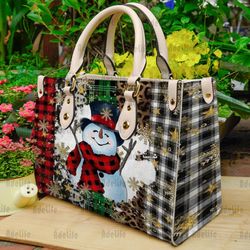 Snowman Christmas Leather Handbag, Snowman Lover Woman Bags Purses, Christmas Handbag